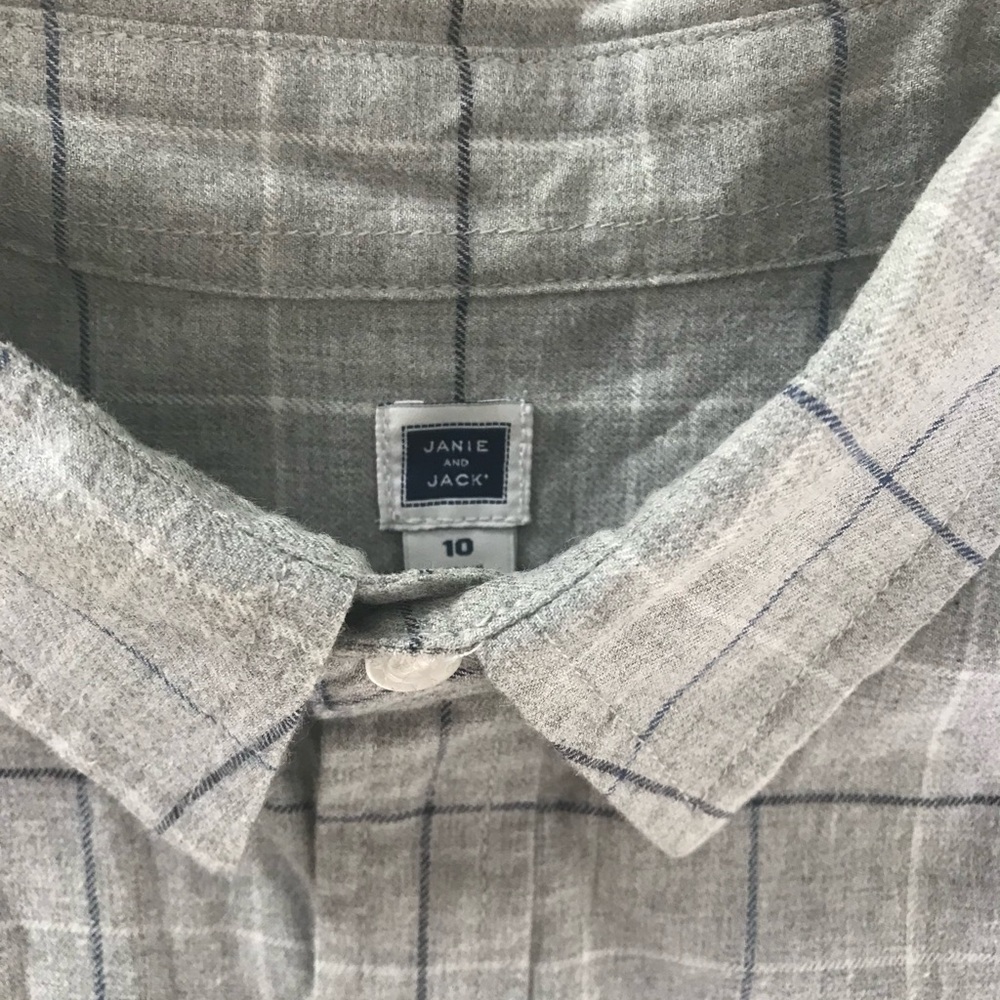 Janie and Jack Light Gray Checkered Men's Shirt
